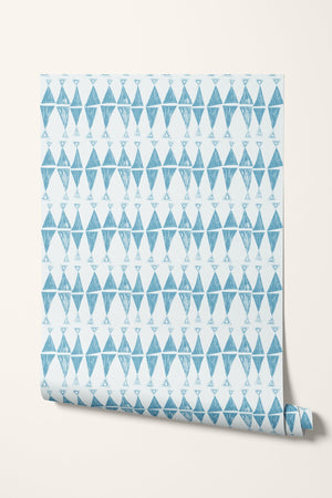 Triangles Are My Favourite Shape wallpaper in Aegean by Annika Reed Studio, wallpaper rolls