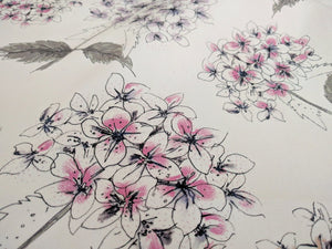 White Hydrangea Fabric- Cotton Drill