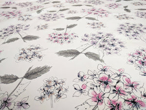 White Hydrangea Fabric- Cotton Drill