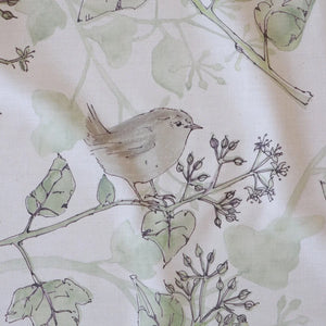 Wrens in the Ivy Organic Calico Fabric Linen