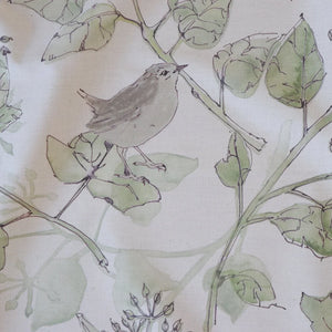 Wrens in the Ivy Organic Calico Fabric Linen