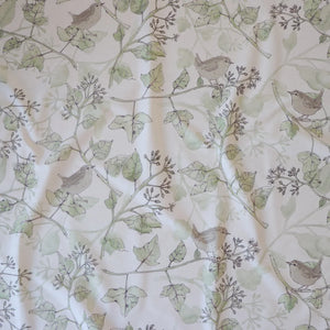 Wrens in the Ivy Organic Calico Fabric Linen