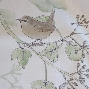 Wrens in the Ivy Organic Calico Fabric Linen