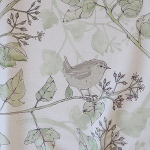 Wrens in the Ivy Organic Calico Fabric Linen