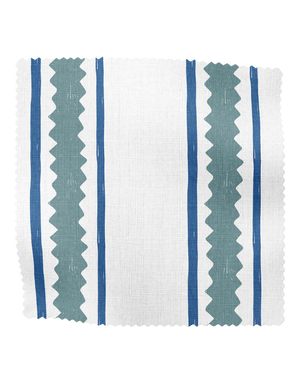 Zig and Zag Linen Fabric in Blue