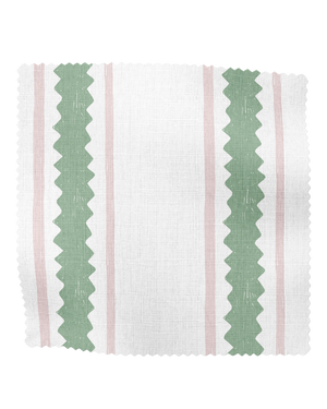 Zig and Zag Linen Fabric in Pink and Green